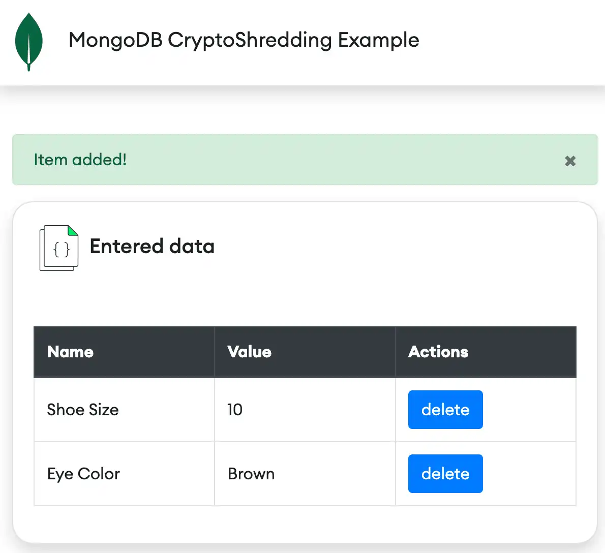 Sample data in the UI